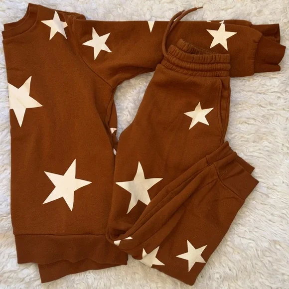 Zenana Star Pattern Fleece Crew Neck Sweatshirt & Joggers  Set, Size S - Picture 3 of 17